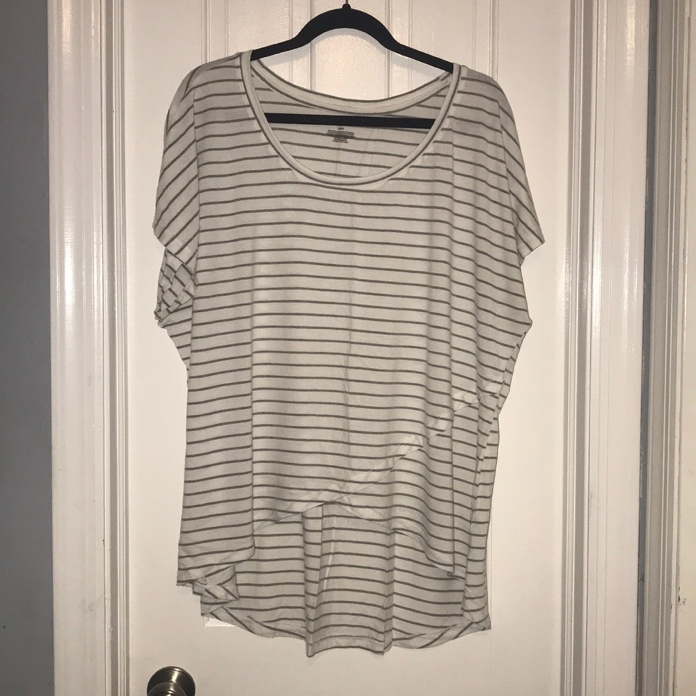 Lane Bryant White & grey striped asymmetrical tee